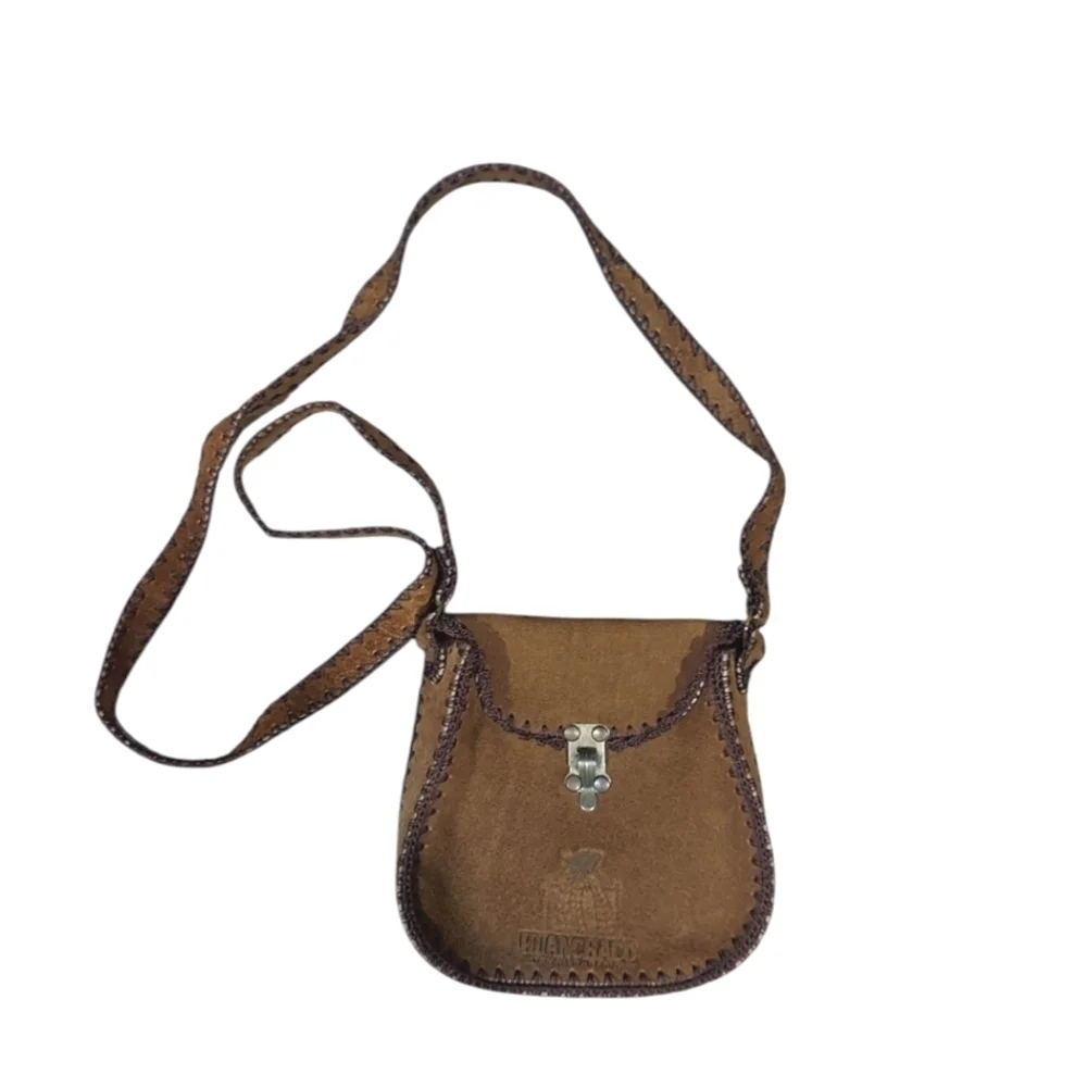 Vintage Whip Stitch Leather Suede Crossbody Bag Huanchaco
